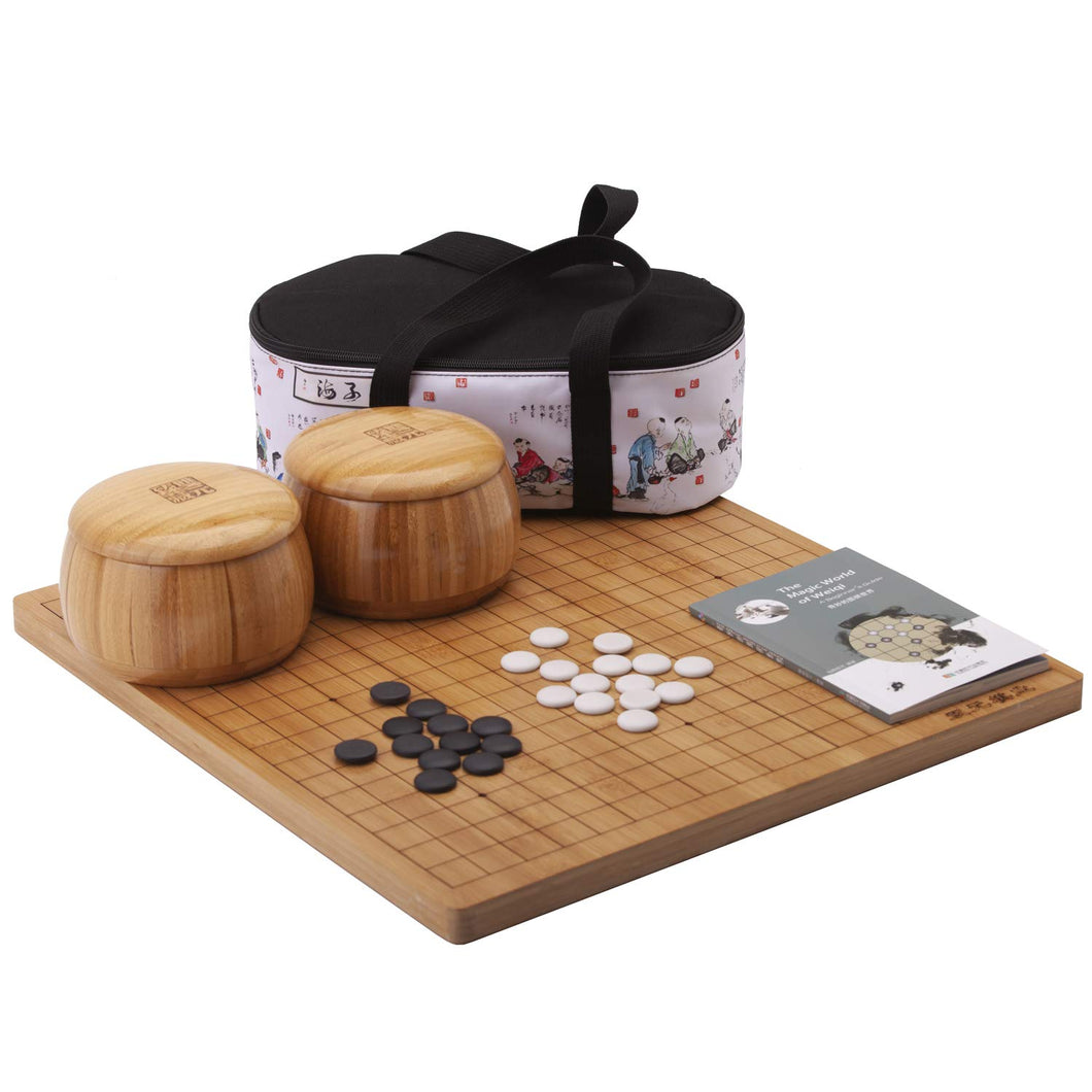SongYun Go Set with Reversible 19x19 / 13x13 Go Game Set Bamboo Board with 361 Single Convex Ceramic Stones Bamboo Bowl Bundle Bag Weqi Games