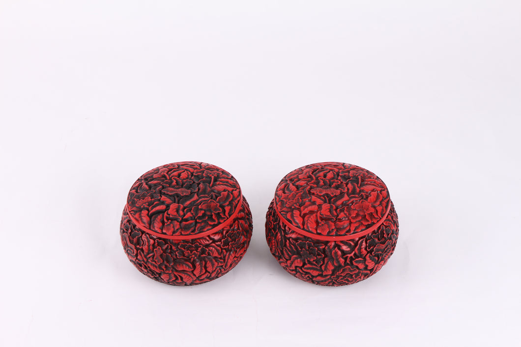 SongYun  Antique-style Peony Carved Lacquer  Go Stone  Bowl  for Classic Strategy Baduk/Weiqi/Gobang Go Board Game