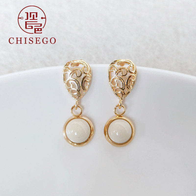CHISEGO Jewelry Porcelain Hollow Water Drop Style Earrings Sterling Silver Gold Plated Prevent Allergy Anti-discoloration