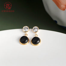 Load image into Gallery viewer, CHISEGO Jewelry Porcelain Korean style simple round zirconium diamond Earrings Sterling Silver Gold Plated Prevent Allergy Anti-discoloration

