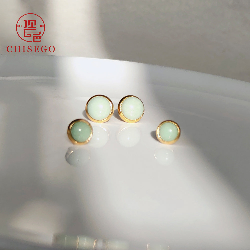 CHISEGO Jewelry Porcelain Disc Cato Stud Earrings Sterling Silver Gold Plated Prevent Allergy Anti-discoloration 6mm